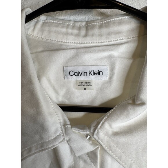 Calvin Klein Women’s White Sleeveless Shirt Dress Sz 8 Belted Button Front Hem - Picture 3 of 14